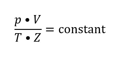 Formula of Boyle's gas law including the compressibility factor.