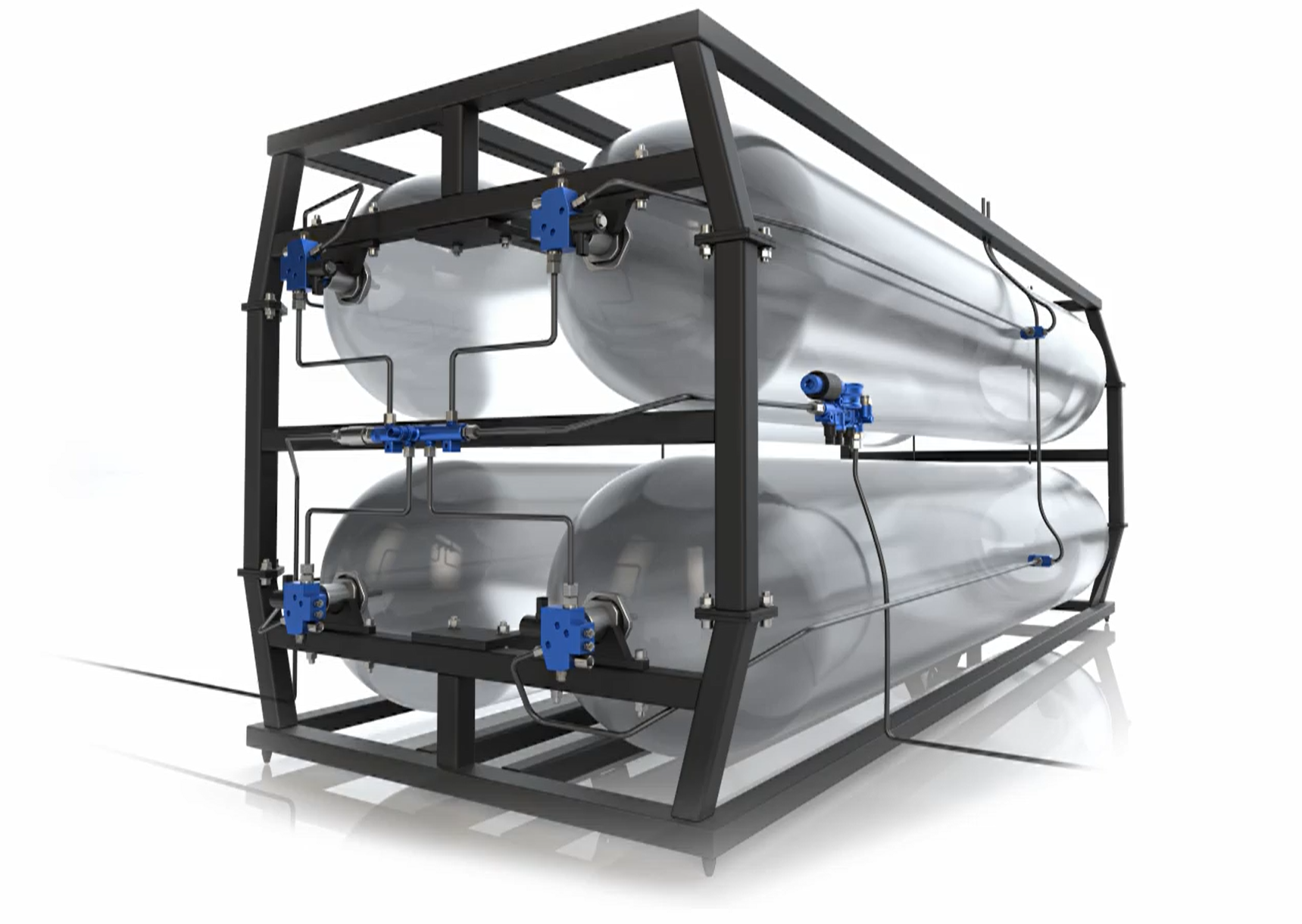 Render tanksysteem 700 bar waterstof systeem van een zwaar voertuig