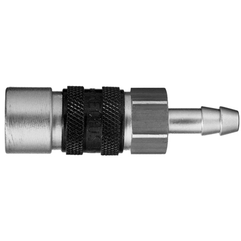 45056500 Coupling - Single Shut-off - Hose Barb Rectus and Serto Single shut-off quick couplers work without a valve in the nipple but with a valve in the quick coupler. The flow is stalled when the connection is broken. (Rectus KA serie)