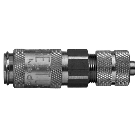 45504200 Coupling - Single Shut-off - Plastic Hose Connection Rectus and Serto Single shut-off quick couplers work without a valve in the nipple but with a valve in the quick coupler. The flow is stalled when the connection is broken. (Rectus KA serie)