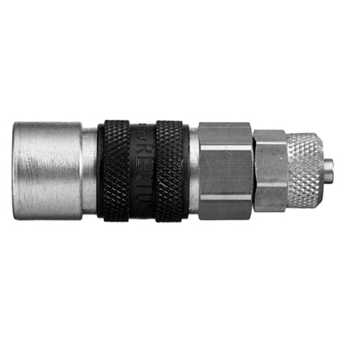 45558700 Coupling - Single Shut-off - Plastic Hose Connection Rectus and Serto Single shut-off quick couplers work without a valve in the nipple but with a valve in the quick coupler. The flow is stalled when the connection is broken. (Rectus KA serie)