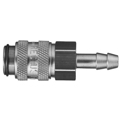 45593240 Coupling - Dry Break - Hose Barb Rectus double shut-off quick couplings with flatsealing or dry-break system for leak-free design. (KL series). On the coupling and plug, our leak-free coupling systems have valves that build up no dead-space volume. As such, when the connection is broken, no drops of the medium being channelled are able to escape. This variant is especially suitable for transporting aggressive media or in sensitive environments like in cleanrooms.