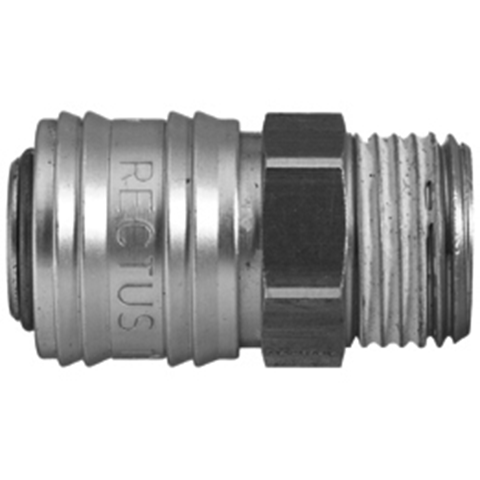 45605825 Coupling - Single Shut-off - Male Thread Rectus and Serto Single shut-off quick couplers work without a valve in the nipple but with a valve in the quick coupler. The flow is stalled when the connection is broken. (Rectus KA serie)