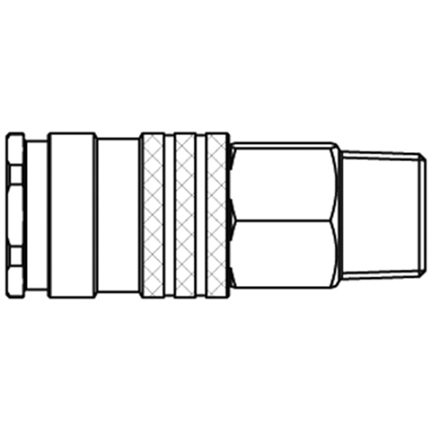 45671755 Coupling - Single Shut-off - Male Thread Rectus and Serto Single shut-off quick couplers work without a valve in the nipple but with a valve in the quick coupler. The flow is stalled when the connection is broken. (Rectus KA serie)