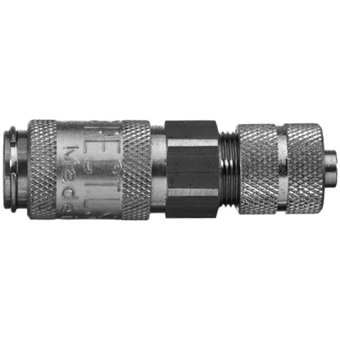 46004000 Coupling - Double Shut-off - Plastic Hose Connection Rectus double shut-off quick coupler (KB serie) On the double shut-off systems, after disconnection, the flow stops both in the coupling and in the plug. The medium remains in the hose in both connecting lines, the pressure is held constant and will not be released.