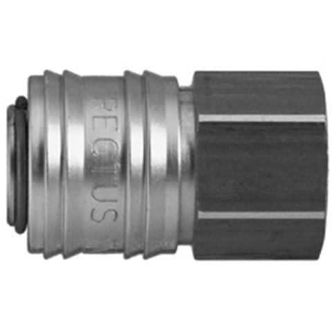 46106140 Coupling - Double Shut-off - Female Thread Rectus double shut-off quick coupler (KB serie) On the double shut-off systems, after disconnection, the flow stops both in the coupling and in the plug. The medium remains in the hose in both connecting lines, the pressure is held constant and will not be released.