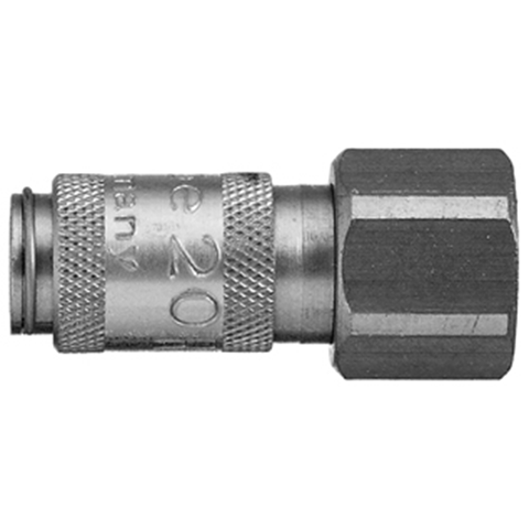47001500 Coupling - Single Shut-off - Female Thread Rectus and Serto Single shut-off quick couplers work without a valve in the nipple but with a valve in the quick coupler. The flow is stalled when the connection is broken. (Rectus KA serie)