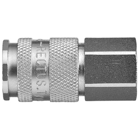 47600090 Coupling - Single Shut-off - Female Thread Rectus and Serto Single shut-off quick couplers work without a valve in the nipple but with a valve in the quick coupler. The flow is stalled when the connection is broken. (Rectus KA serie)