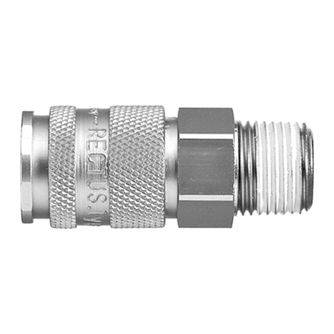 47600500 Coupling - Single Shut-off - Male Thread Rectus and Serto Single shut-off quick couplers work without a valve in the nipple but with a valve in the quick coupler. The flow is stalled when the connection is broken. (Rectus KA serie)