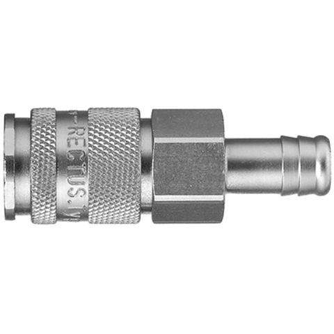 47602000 Coupling - Single Shut-off - Hose Barb Rectus and Serto Single shut-off quick couplers work without a valve in the nipple but with a valve in the quick coupler. The flow is stalled when the connection is broken. (Rectus KA serie)