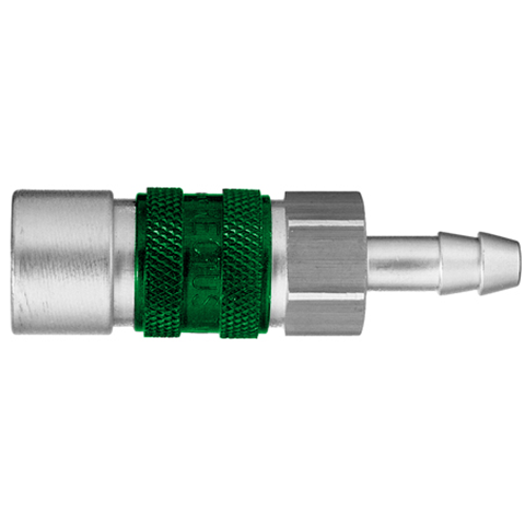 48025260 Coupling - Single Shut-off - Hose Barb Rectus quick coupling single shut-off coded system - Rectukey.  The mechanical coding of the coupling and plug offers a  guarantee for avoiding mix-ups between media when coupling, which is complemented by the color coding of the anodised sleeves. Double shut-off version available on request.