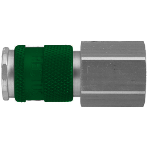 48028100 Coupling - Single Shut-off - Female Thread Rectus quick coupling single shut-off coded system - Rectukey.  The mechanical coding of the coupling and plug offers a  guarantee for avoiding mix-ups between media when coupling, which is complemented by the color coding of the anodised sleeves. Double shut-off version available on request.