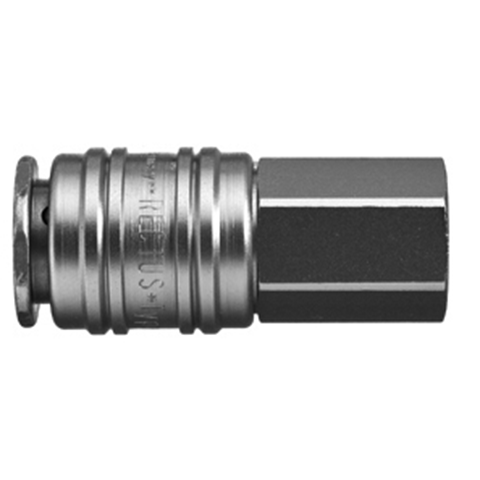48053400 Coupling - Single Shut-off - Female Thread Rectus and Serto Single shut-off quick couplers work without a valve in the nipple but with a valve in the quick coupler. The flow is stalled when the connection is broken. (Rectus KA serie)