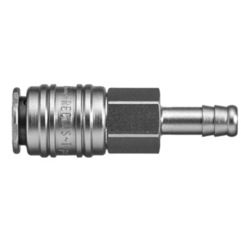 48055345 Coupling - Single Shut-off - Hose Barb Rectus and Serto Single shut-off quick couplers work without a valve in the nipple but with a valve in the quick coupler. The flow is stalled when the connection is broken. (Rectus KA serie)