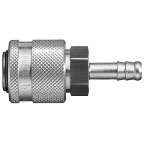 48167320 Coupling - Single Shut-off - Hose Barb Rectus and Serto Single shut-off quick couplers work without a valve in the nipple but with a valve in the quick coupler. The flow is stalled when the connection is broken. (Rectus KA serie)