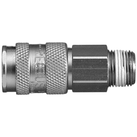 48640000 Coupling - Single Shut-off - Male Thread Rectus and Serto Single shut-off quick couplers work without a valve in the nipple but with a valve in the quick coupler. The flow is stalled when the connection is broken. (Rectus KA serie)