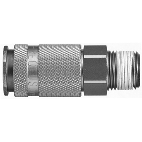 48697465 Coupling - Single Shut-off - Male Thread Rectus and Serto Single shut-off quick couplers work without a valve in the nipple but with a valve in the quick coupler. The flow is stalled when the connection is broken. (Rectus KA serie)