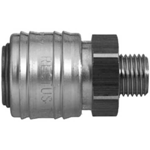 48711315 Coupling - Single Shut-off - Male Thread Rectus and Serto Single shut-off quick couplers work without a valve in the nipple but with a valve in the quick coupler. The flow is stalled when the connection is broken. (Rectus KA serie)
