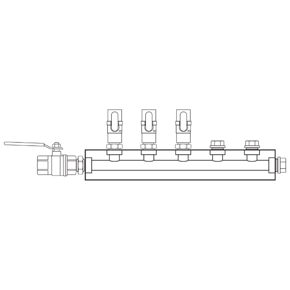 Manifold Brass Barstock BSP 03-fold   O:BV1/4 S:BV1/2 D:Plug