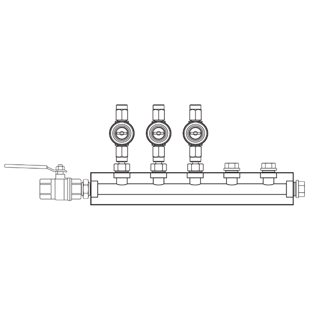 Manifold Brass Barstock BSP 03-fold   O:NV6mm S:BV1/2 D:Plug